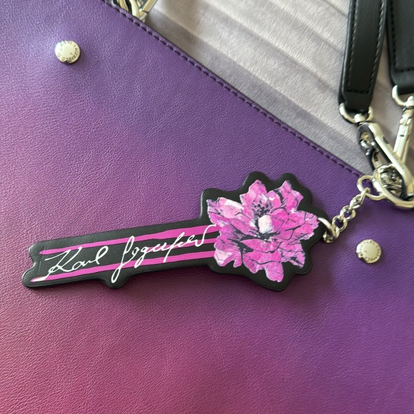 Karl Lagerfeld Paris Zipper Pink/Purple Ombré Tote With Keychain - Picture 5 of 16